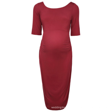 Kate Kasin Mulheres Comfortable Half Sleeve Crew Neck Vestido de noiva de maternidade de algodão escuro vermelho KK000502-1